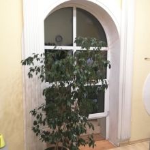 Пластиковые откосы для арочного окна в офисном помещении
